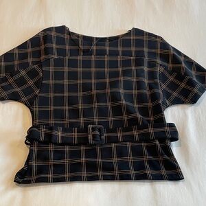 Zara Black Checkered Women's Blouse with Belt